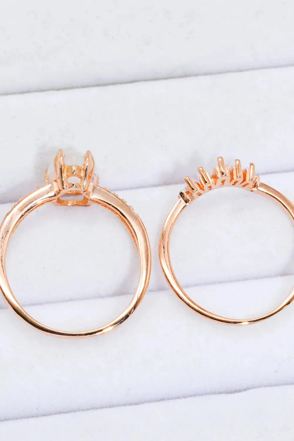 Natural Moonstone and Zircon 18K Rose Gold-Plated Two-Piece Ring Set Moonstone - Tophatter Daily Deals